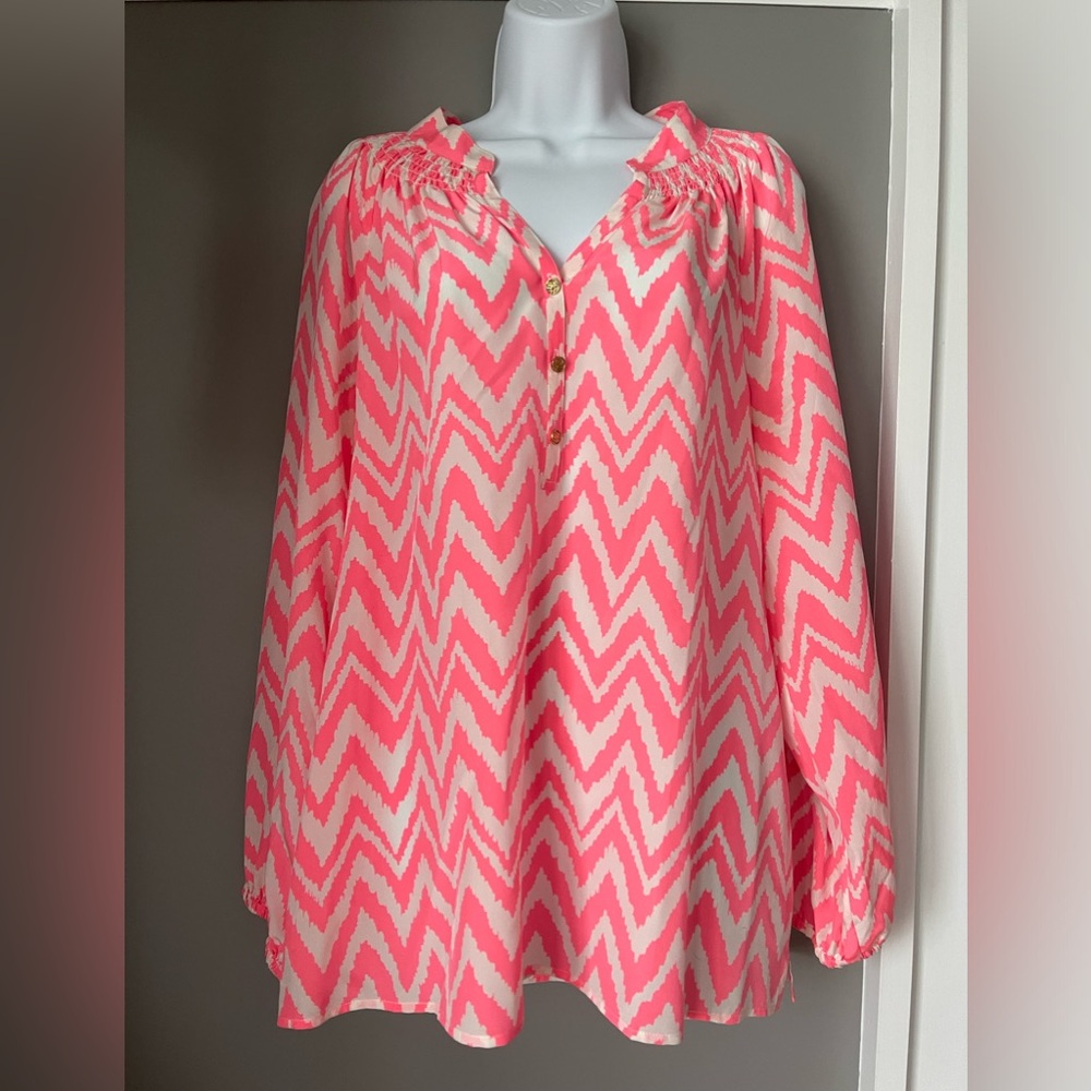 Lilly Pulitzer large 100% silk long sleeve shirt